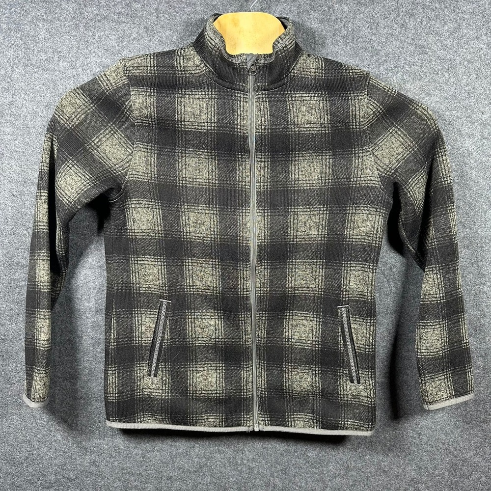 Eddie Bauer Womens‎ M Gray Plaid Full Zip Sweater Fleece Shacket